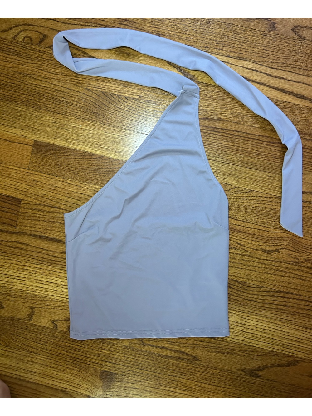EDIKTED ONE SHOULDER GRAY TOP WITH WRAP AROUND SCARF NECK